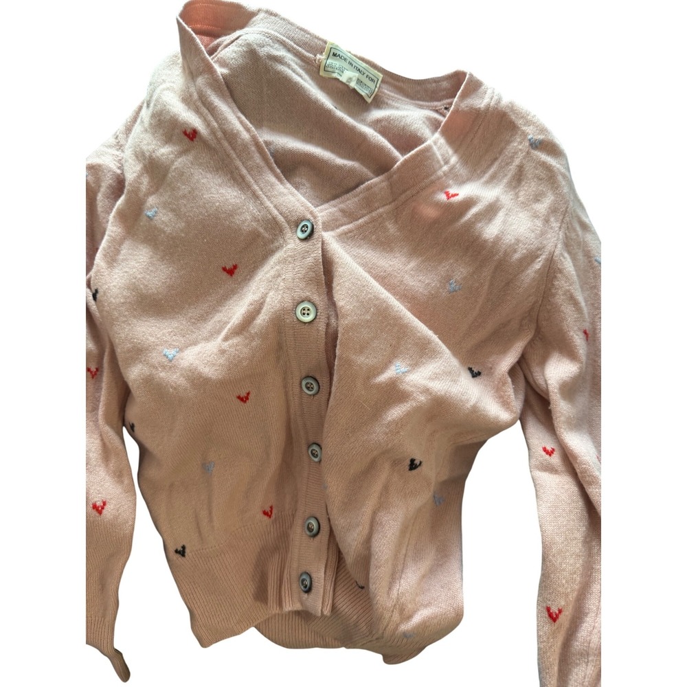 Alan Austin Pink Heart Embroidered Cardigan Sweater Made in Italy Size 6